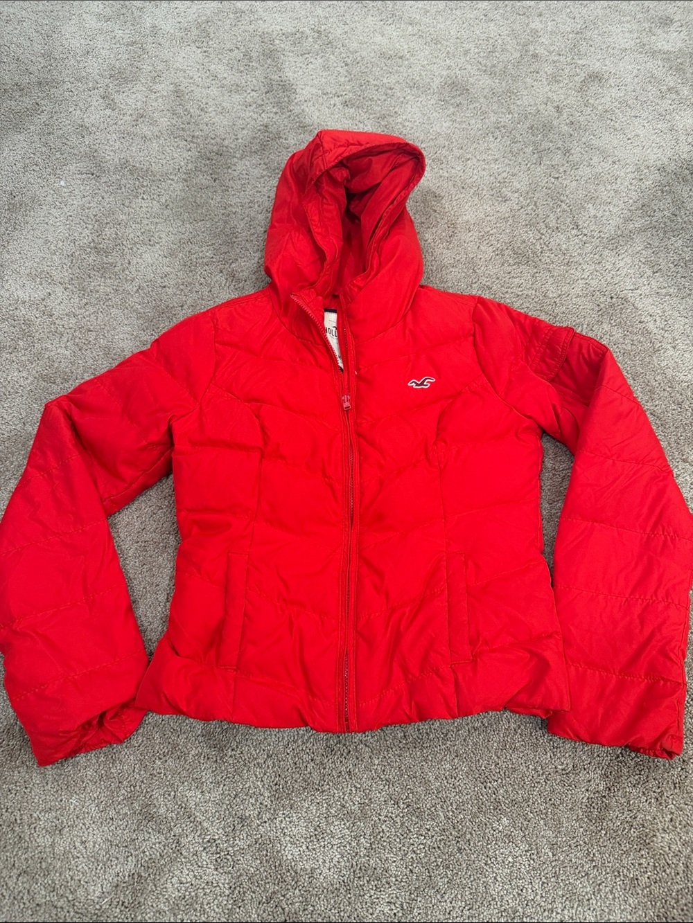 Hollister Red Hooded Quilted Puffer Jacket